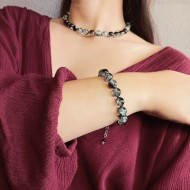 "Crackle Black" Χειροποίητο βραχιόλι με μαύρες πέτρες  