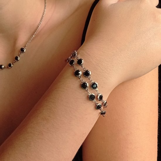 "Double Black" Διπλό βραχιόλι αλυσίδα με μαύρα κρύσταλλα