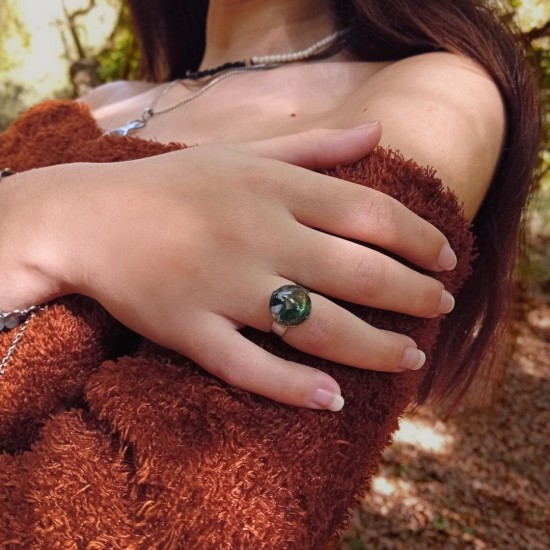 "Green Agate" Χειροποίητο ατσάλινο δαχτυλίδι 
