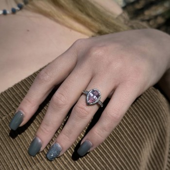 "Pink Tear Drop" Δαχτυλίδι Ασήμι S925