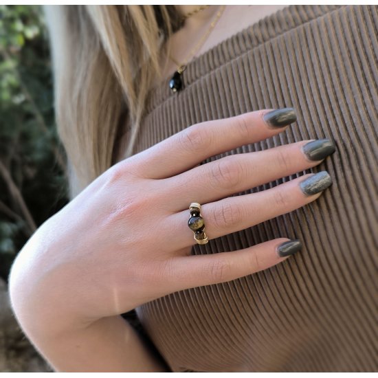 "Mars Ring" Χειροποίητο δαχτυλίδι με ημιπολύτιμη πέτρα Μάτι της Τίγρης 