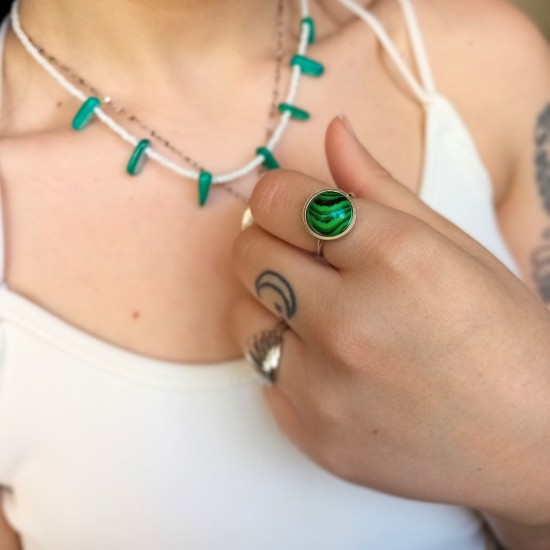 "Malachite" Ατσάλινο δαχτυλίδι 
