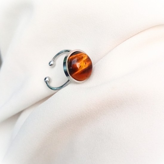 "Tiger eye"Ατσάλινο δαχτυλίδι 