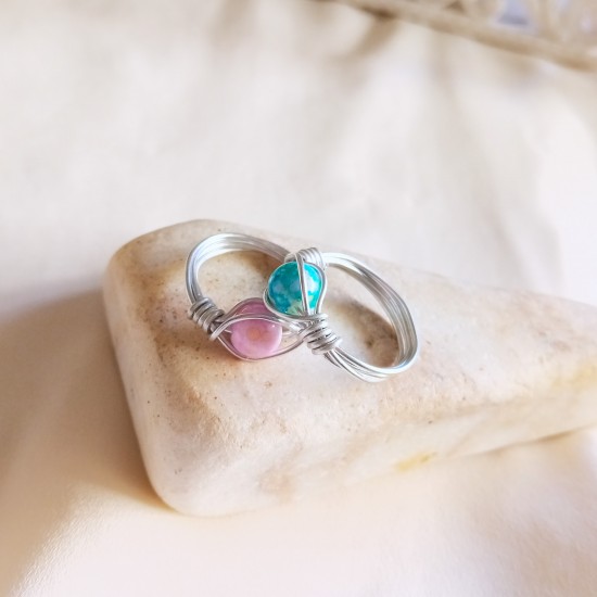 "Wishstone Ring" Χειροποίητο δαχτυλίδι με γυάλινη ροζ ή γαλάζια χάντρα