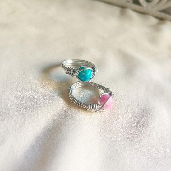 "Wishstone Ring" Χειροποίητο δαχτυλίδι με γυάλινη ροζ ή γαλάζια χάντρα