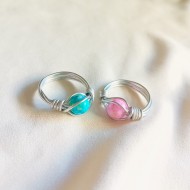 "Wishstone Ring" Χειροποίητο δαχτυλίδι με γυάλινη ροζ ή γαλάζια χάντρα