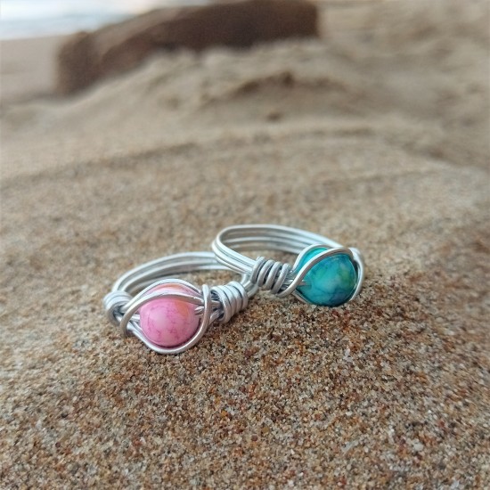 "Wishstone Ring" Χειροποίητο δαχτυλίδι με γυάλινη ροζ ή γαλάζια χάντρα