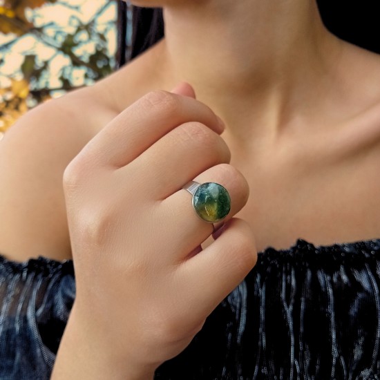 "Green Agate" Χειροποίητο ατσάλινο δαχτυλίδι 