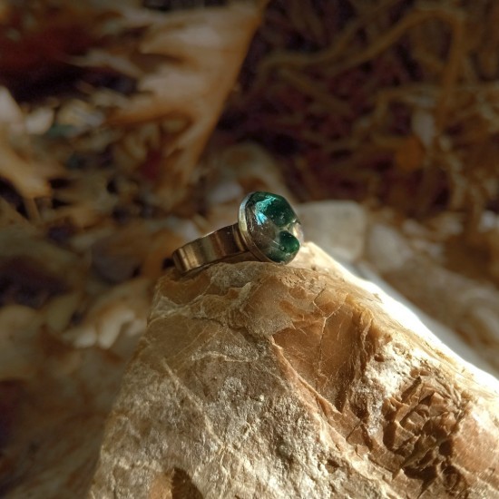 "Green Agate" Χειροποίητο ατσάλινο δαχτυλίδι 