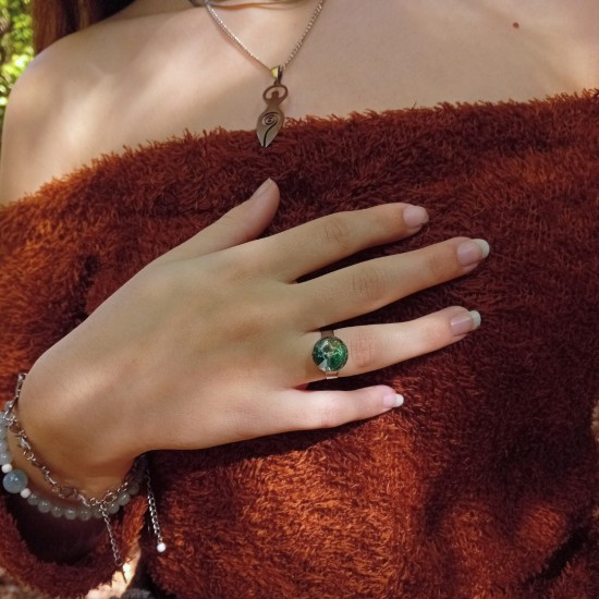 "Green Agate" Χειροποίητο ατσάλινο δαχτυλίδι 