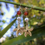 "Starfish" Σκουλαρίκια με Φίλντισι- Νεφρίτη και αστερία 