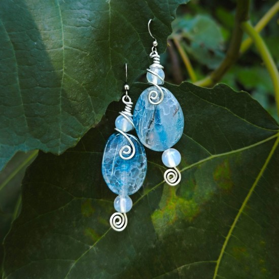 "Azure Agate" Χειροποίητα σκουλαρίκια με Αχάτη 