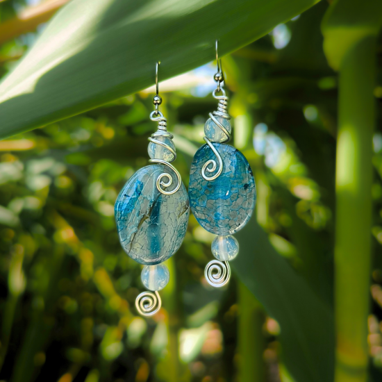 "Azure Agate" Χειροποίητα σκουλαρίκια με Αχάτη 
