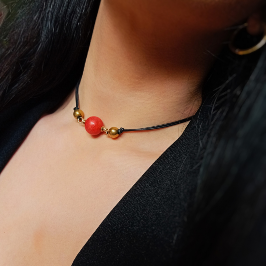 "Red Coral" Koλιέ με κόκκινη πέτρα Κοράλλι