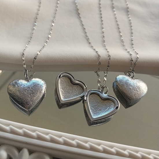 Photo-Heart  Ατσάλινο μενταγιόν καρδιά ανοιγόμενη επάργυρη