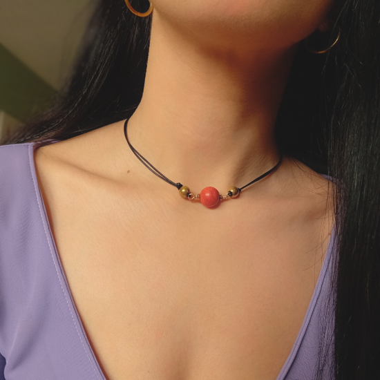 "Red Coral" Koλιέ με κόκκινη πέτρα Κοράλλι