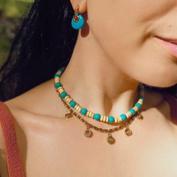 "Turquoise" Κολιέ με Χαολίτη και ξύλινες χάντρες