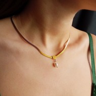 "Little pearl" Κολιέ ατσάλινη επιχρυσωμένη αλυσίδα με μαργαριτάρι 
