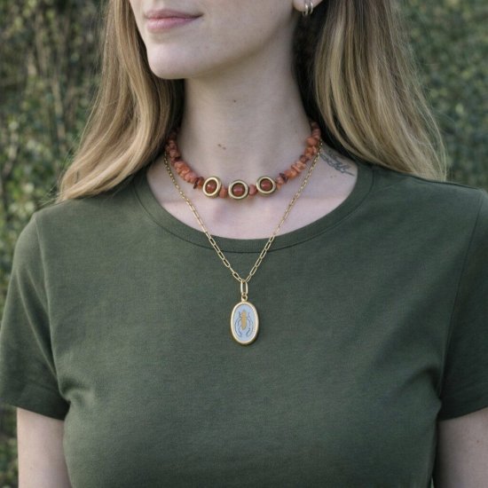 "Coral Agate Necklace" Κολιέ Xειροποίητο με Αχάτη 