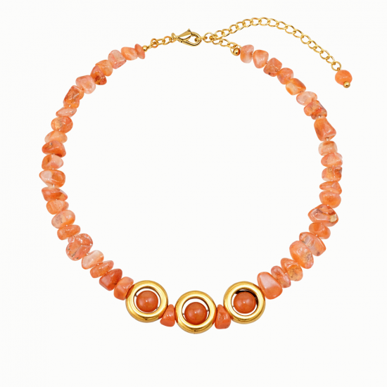 "Coral Agate Necklace" Κολιέ Xειροποίητο με Αχάτη 