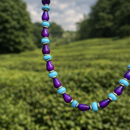 "Mystic Violet Stone" Κολιέ Xειροποίητο με Νεφρίτη και Χαολίτη 