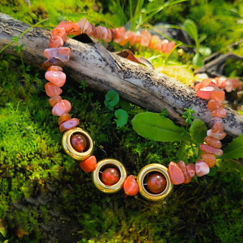 "Coral Agate Necklace" Κολιέ Xειροποίητο με Αχάτη 