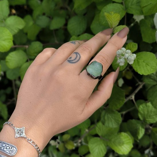 "Green Fluorite " Μπρούτζινο δαχτυλίδι με Πράσινο Φθορίτη