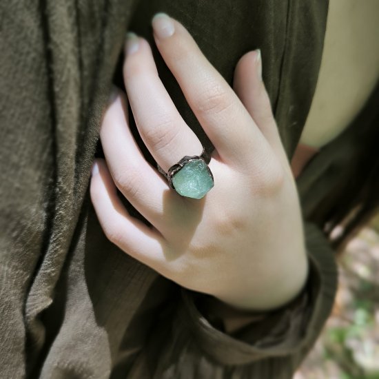 "Green Fluorite " Μπρούτζινο δαχτυλίδι με Πράσινο Φθορίτη
