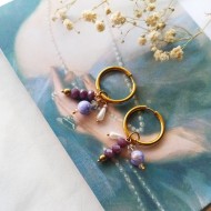 "Violet Kiss" Σκουλαρίκια κρίκοι με μωβ κρύσταλλα