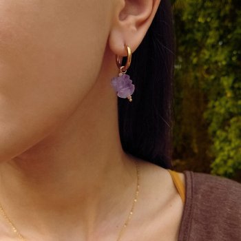 "Purple Stone" Χειροποίητα σκουλαρίκια με ακατέργαστη πέτρα Αμέθυστου 